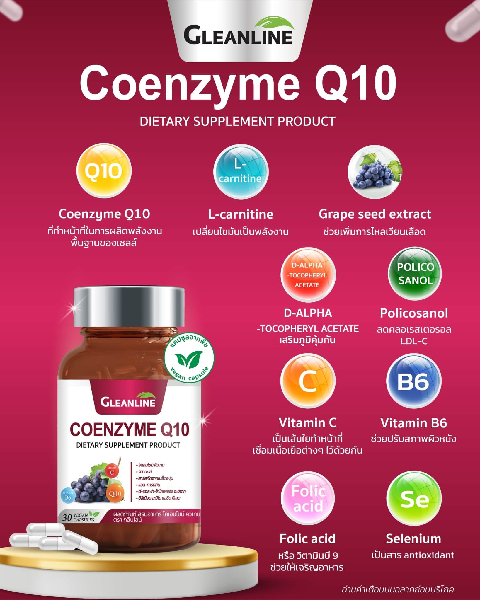 Gleanline,Coenzyme Q10,Gleanline Coenzyme Q10,กลีนไลน์,โคเอนไซม์